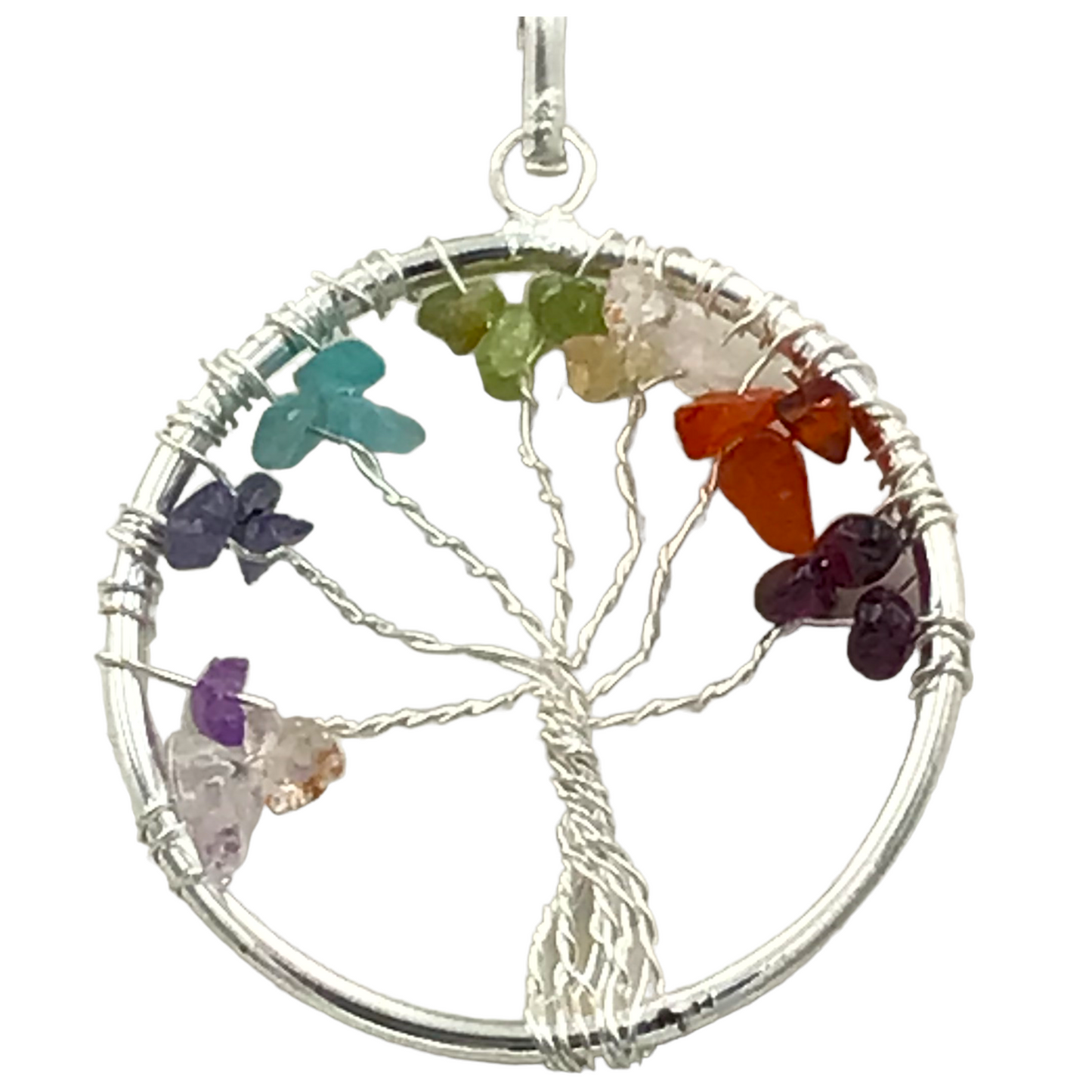 Steinfixx® - 7 Chakra- Lebensbaumkette  | Anhänger mit Lederband | Handarbeit - exclusive Steine