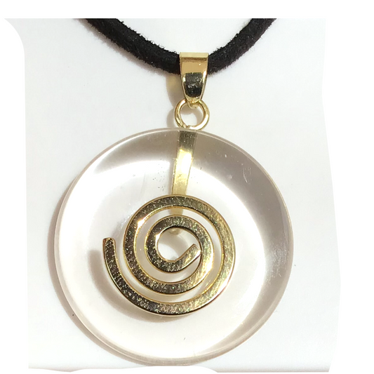Premium Edelstein-Donut Bergkristall top Qualität optional als Kette mit versilberter oder vergoldeter Spirale und Wildlederband