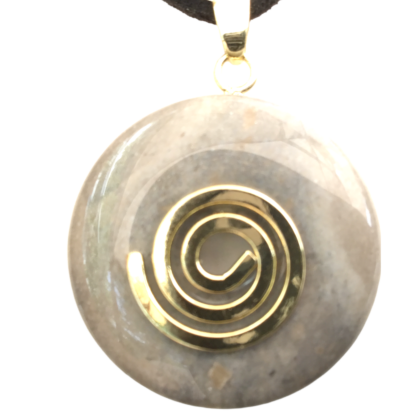 Premium Feuerstein Edelstein-Donut optional als Kette mit versilberter oder vergoldeter Spirale und Wildlederband