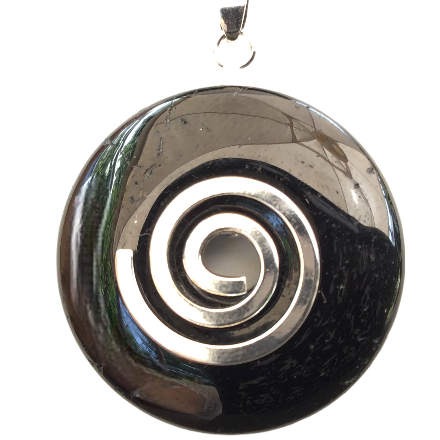 Premium Edelstein-Donut Turmalin optional als Kette mit versilberter oder vergoldeter Spirale und Wildlederband