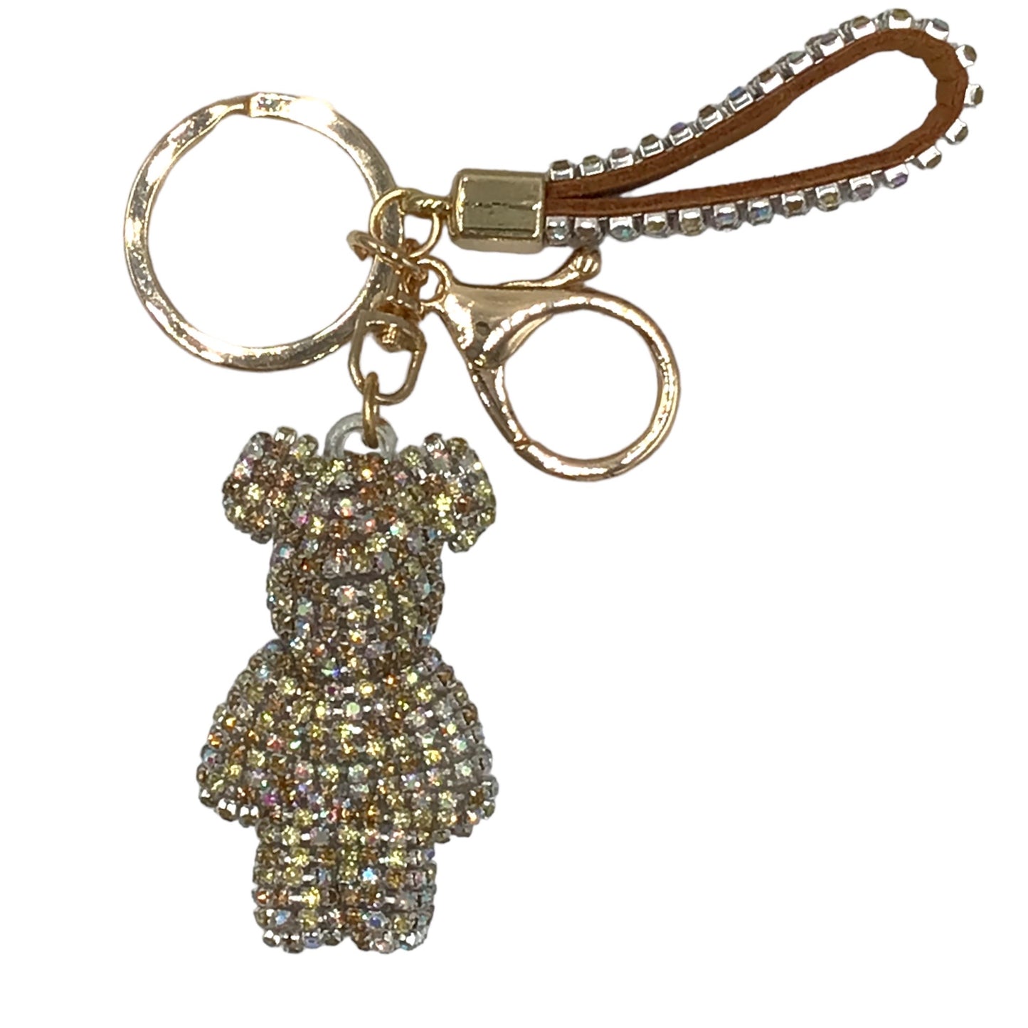 Steinfixx® Edler Strass-Bär Schlüsselanhänger mit Ring und Lederschlaufe | luxuriöses Geschenk | Cartoon | Strass