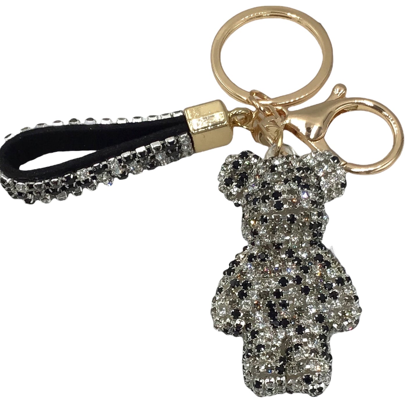 Steinfixx® Edler Strass-Bär Schlüsselanhänger mit Ring und Lederschlaufe | luxuriöses Geschenk | Cartoon | Strass