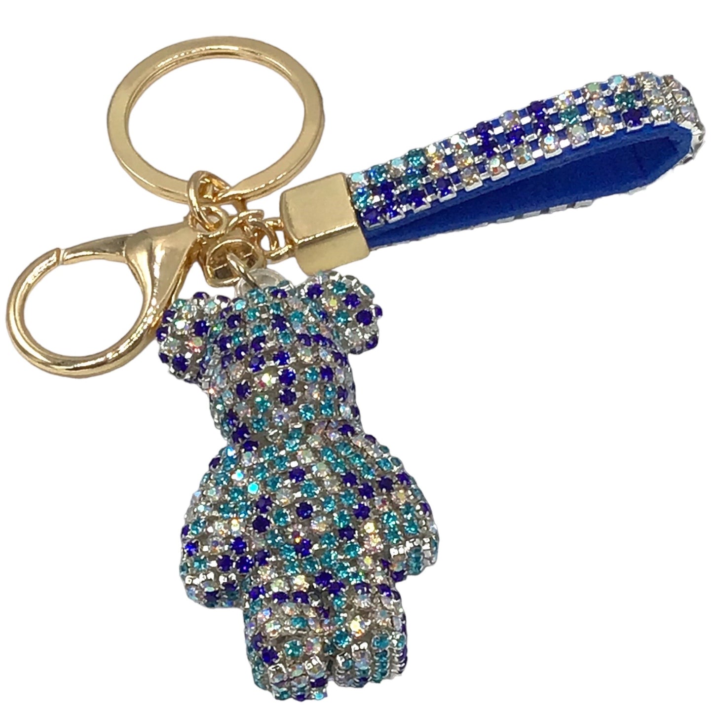 Steinfixx® Edler Strass-Bär Schlüsselanhänger mit Ring und Lederschlaufe | luxuriöses Geschenk | Cartoon | Strass