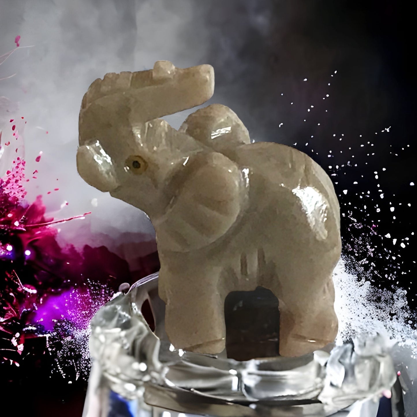 Steinfixx® - Speckstein Figur Elefant Taru | Schnitzerei | Sammelfigur | geschliffen und poliert | 37x35 mm | Handarbeit