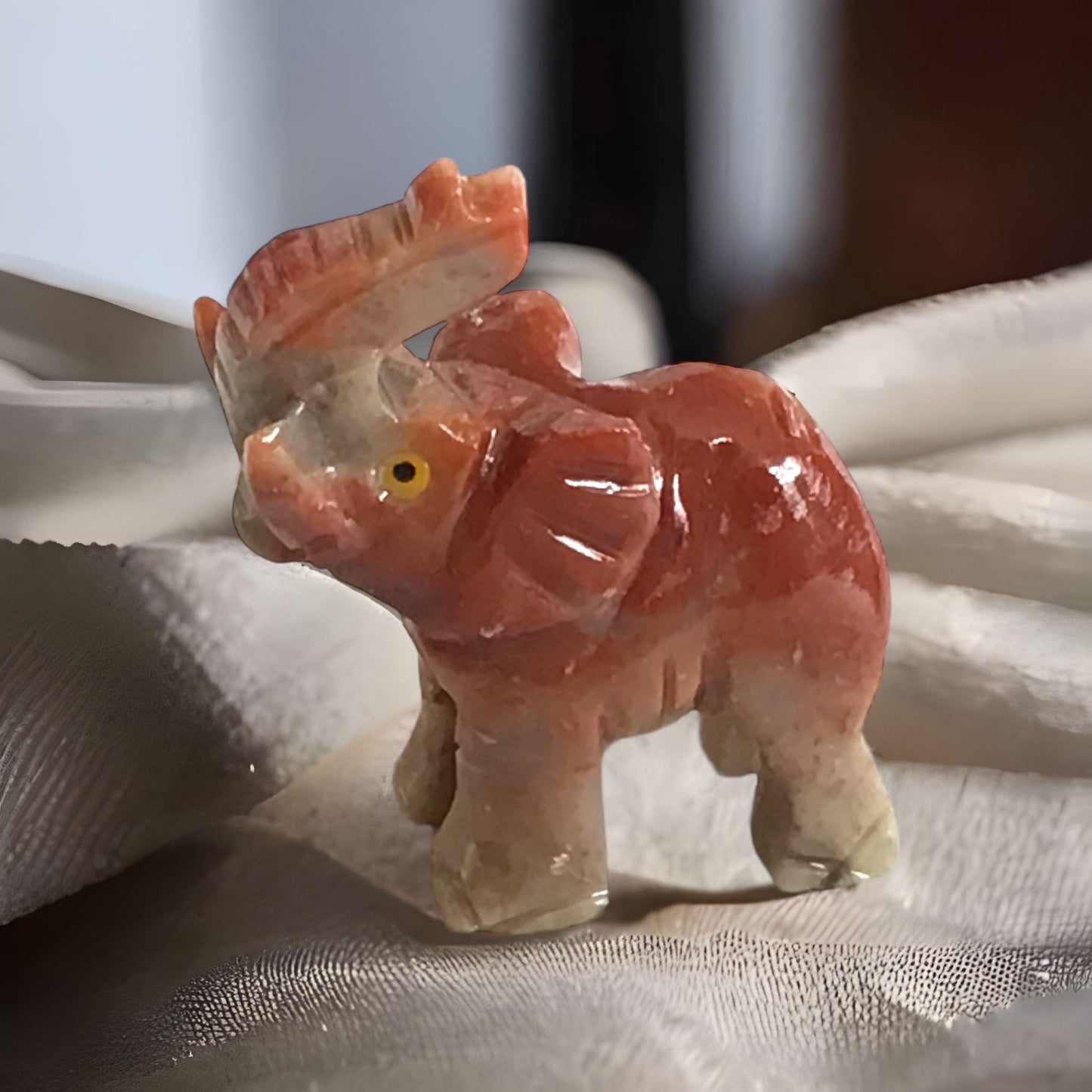 Steinfixx® - Speckstein Figur Elefant Taru | Schnitzerei | Sammelfigur | geschliffen und poliert | 37x35 mm | Handarbeit