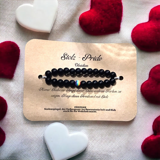 Obsidian Kraftarmband | Stolz-Pride | Wunscharmband | Glücksarmband| - LGBTQIA+ - Regenbogenperle - Akzeptanzstein - Trage Deine Farben mit Stolz!