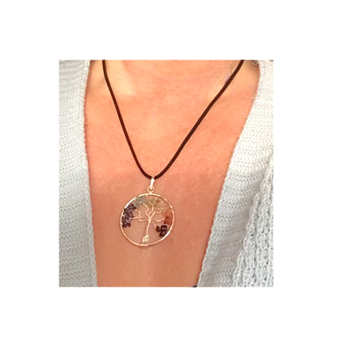 Steinfixx® - 7 Chakra- Lebensbaumkette  | Anhänger mit Lederband | Handarbeit - exclusive Steine