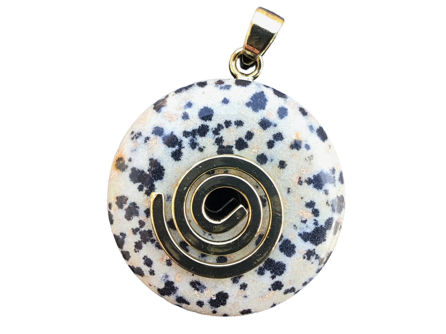 Premium Edelstein-Donut Dalmatiner Jaspis  top Qualität optional als Kette mit versilberter oder vergoldeter Spirale und Wildlederband