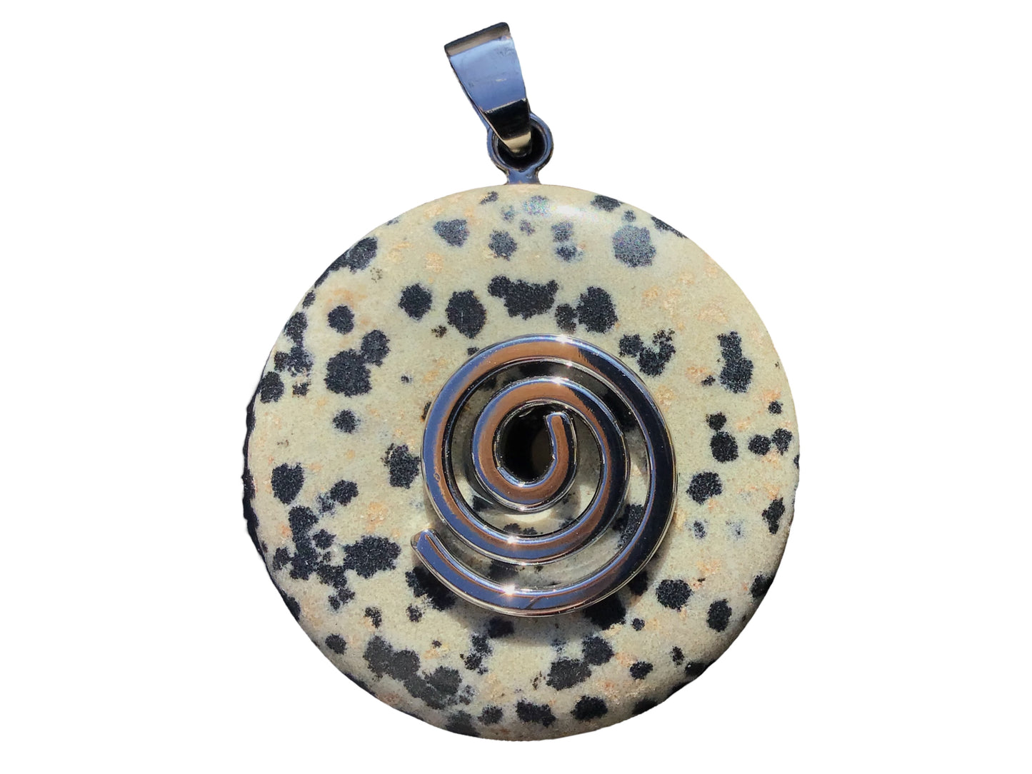 Premium Edelstein-Donut Dalmatiner Jaspis  top Qualität optional als Kette mit versilberter oder vergoldeter Spirale und Wildlederband