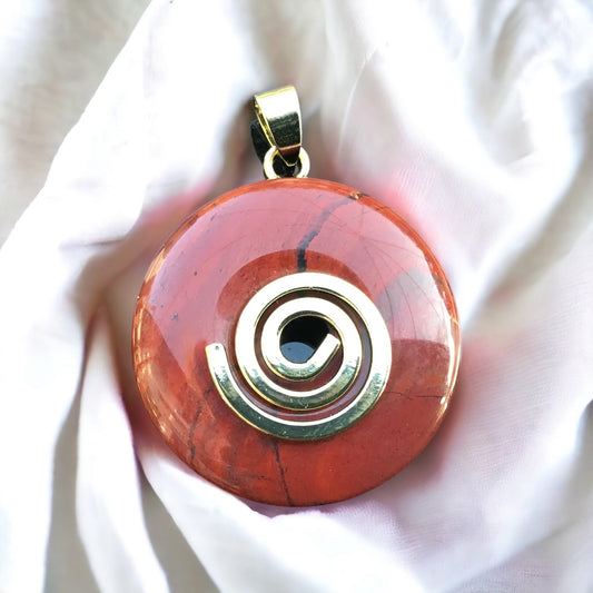 Premium Mahagoni Obsidian Edelstein-Donut optional als Kette mit versilberter oder vergoldeter Spirale und Wildlederband