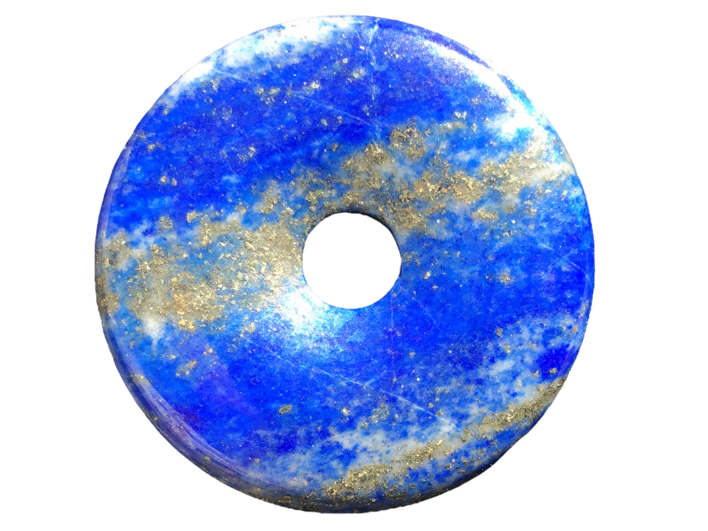Premium Lapislazuli Edelstein-Donut optional als Kette mit versilberter oder vergoldeter Spirale und Wildlederband