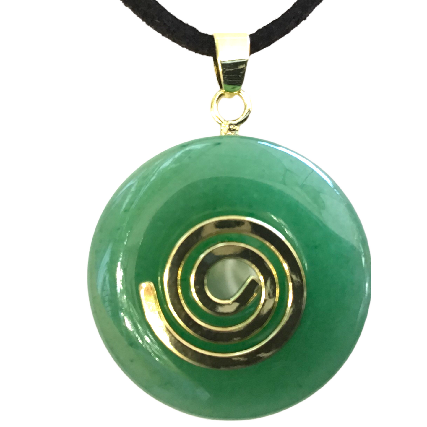Premium Edelstein-Donut Aventurin grün optional als Kette mit versilberter oder vergoldeter Spirale und Wildlederband